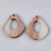 Drop openwork resin imitation wood pendant 32.5x27 mm Transparent/Brown x1