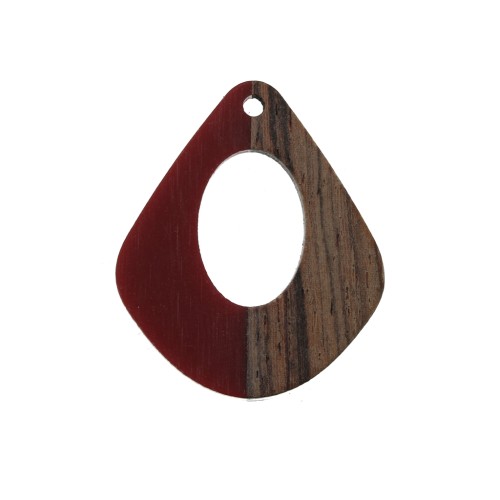Drop openwork resin imitation wood pendant 32.5x27 mm Red/Brown x1