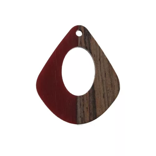 Drop openwork resin imitation wood pendant 32.5x27 mm Red/Brown x1