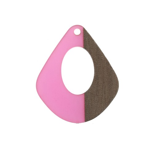Drop openwork resin imitation wood pendant 32.5x27 mm Pink/Brown x1