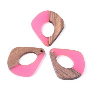 Drop openwork resin imitation wood pendant 32.5x27 mm Pink/Brown x1