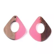 Drop openwork resin imitation wood pendant 32.5x27 mm Pink/Brown x1