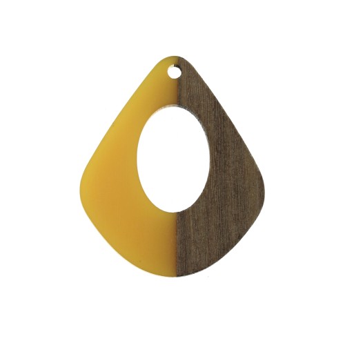 Drop openwork resin imitation wood pendant 32.5x27 mm Yellow/Brown x1
