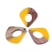 Drop openwork resin imitation wood pendant 32.5x27 mm Yellow/Brown x1