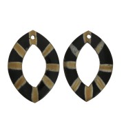 Ethnic horn pendants - rhombus shape striped 55x40mm Black / Brown x2|raw }}