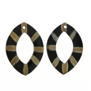 Ethnic horn pendants - rhombus shape striped 55x40mm Black / Brown x2