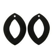 Ethnic horn pendants - rhombus shape striped 55x40mm Black / Brown x2