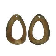 Ethnic horn pendants - irreguilable oval shape 55x39 mm Light Brown x2