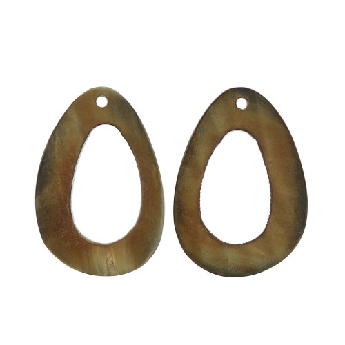 Ethnic horn pendants - irreguilable oval shape 55x39 mm Light Brown x2