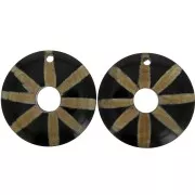Ethnic horn pendants - round striped 51 mm Black / Brown x2