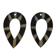 Ethnic horn pendants - striped drop shape 65x40 mm Black / Brown x2|raw }}