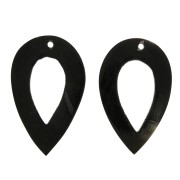 Ethnic horn pendants - striped drop shape 65x40 mm Black / Brown x2