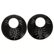 Ethnic horn pendants with engraving - round shape 50 mm Black x2