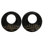 Horn pendants with engraved ethnic motifs - round shape 50 mm Black x2|raw }}