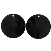 Ethnic horn pendants with flower engraving - round shape 50 mm Black/Brown x2