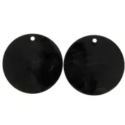 Ethnic horn pendants with flower engraving - round shape 50 mm Black/Brown x2