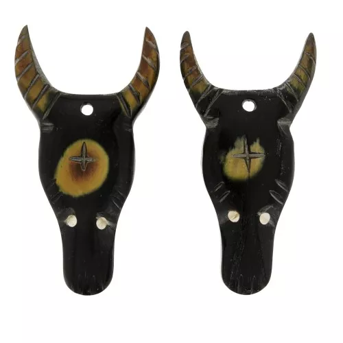 Ethnic horn pendants - Taurus head/buffalo skull 78x42 mm Black x2