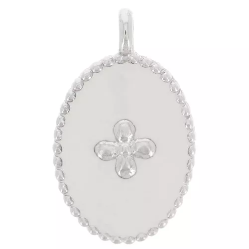Oval charm with epoxy resin sun 14x8.5 mm fine silver plating/White x1