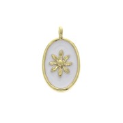 Oval charm with epoxy resin sun pattern 14x8.5 mm Gold/White x1