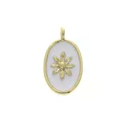 Oval charm with epoxy resin sun pattern 14x8.5 mm Gold/White x1