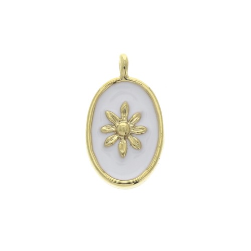 Oval charm with epoxy resin sun pattern 14x8.5 mm Gold/White x1