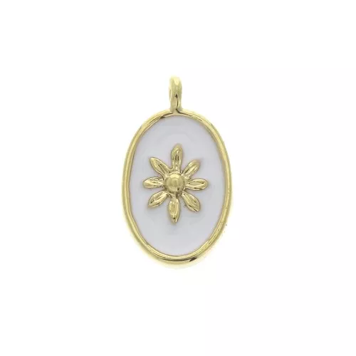 Oval charm with epoxy resin sun pattern 14x8.5 mm Gold/White x1