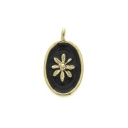 Oval charm with epoxy resin sun pattern 14x8.5 mm Gold/Black x1