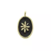 Oval charm with epoxy resin sun pattern 14x8.5 mm Gold/Black x1