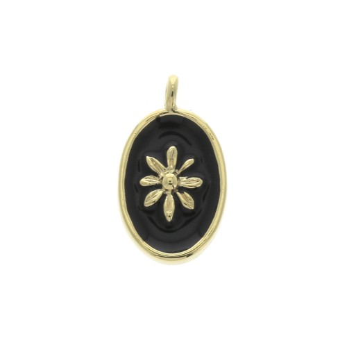 Oval charm with epoxy resin sun pattern 14x8.5 mm Gold/Black x1
