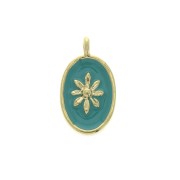 Oval charm with epoxy resin sun pattern 14x8.5 mm Gold/Turquoise x1|raw }}