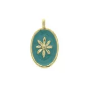 Oval charm with epoxy resin sun pattern 14x8.5 mm Gold/Turquoise x1