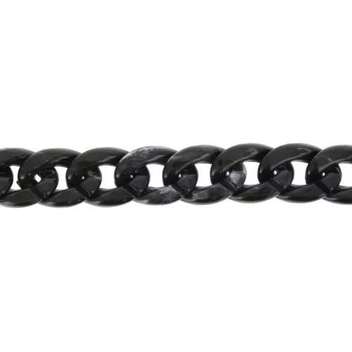 Glossy plastic chain with oval twisted links 29x21 mm - Marbled Black x50 cm
