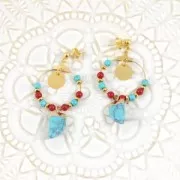 Mini tooth pendant with a synthetic faceted gemstone 20 mm Red Aventurine/Gold x1