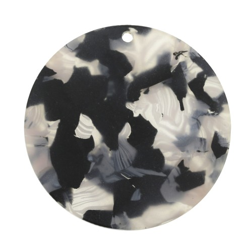 Round plexiglass sequin 38 mm Tortoise Shell effect - Beige / Black x1