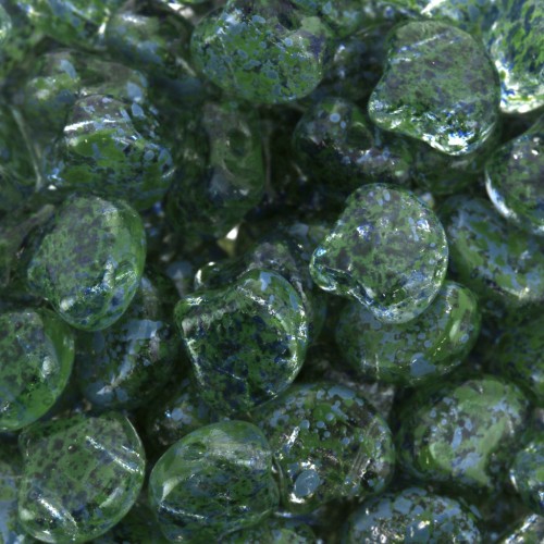 Czech Glass beads Ginko Duo 2 holes 7.5x7.5 mm Confetti Splash Blue Green x10g