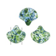 Czech Glass beads Ginko Duo 2 holes 7.5x7.5 mm Confetti Splash Blue Green x10g