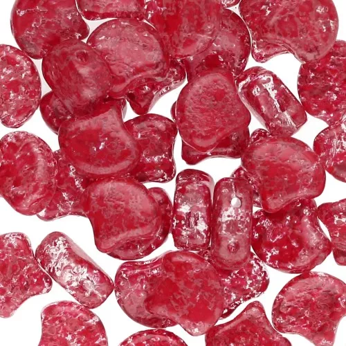 Czech Glass beads Ginko Duo 2 holes 7.5x7.5 mm Confetti Splash Red Pink x10g