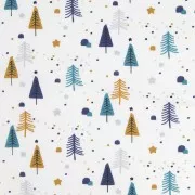 Poplin Cotton Fabric - Prikool -  White / Peacock Blue / Indigo / Ochre x20cm