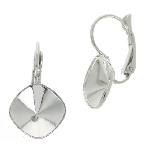 Leverback earrings for 4470 12 mm cabochons - Rhodium Tone x2