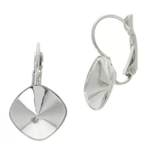 Leverback earrings for 4470 12 mm cabochons - Rhodium Tone x2