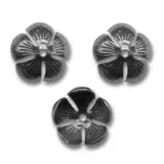 Flower-shaped saucers 12mm black nickel tone x4