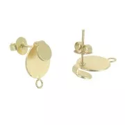 Round earstuds with a crimp-end and loop 15.5x11 mm - Satin Gold Tone x2