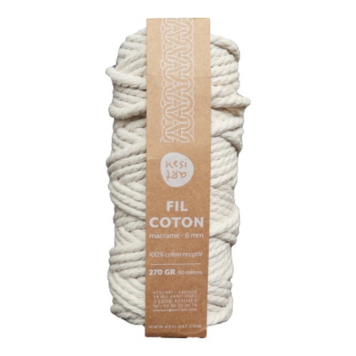 100% recycled cotton Cord for macrame - Kesi Art - 6 mm Naturel (n°12) x 30 m