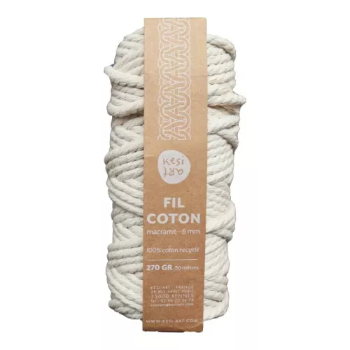 100% recycled cotton Cord for macrame - Kesi Art - 6 mm Naturel (n°12) x 30 m