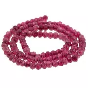 Round beads flattened faceted 4x3mm gemstone tinted Quartz Fuschia x35cm