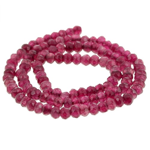 Round beads flattened faceted 4x3mm gemstone tinted Quartz Fuschia x35cm