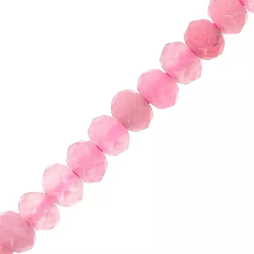 Faceted flat round beads 4x3 mm tinted Quartz - Candy Pink x35cm