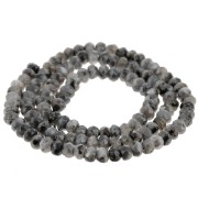 Faceted flat round beads 4x3 mm tinted Quartz - Dark Grey x35cm|raw }}
