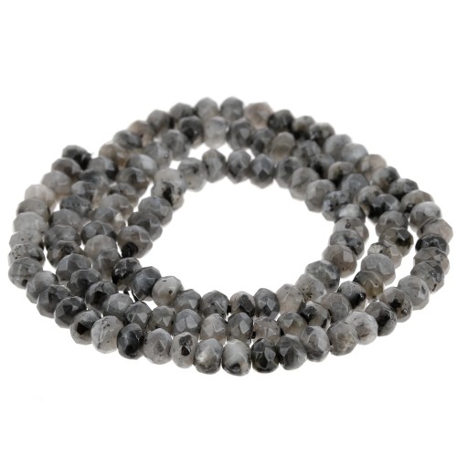 Faceted flat round beads 4x3 mm tinted Quartz - Dark Grey x35cm