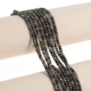 Faceted flat round beads 4x3 mm tinted Quartz - Dark Grey x35cm